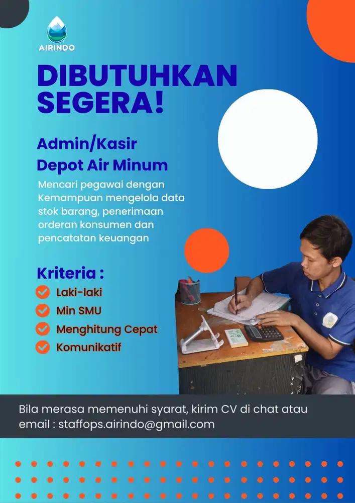 LOWONGAN ADMIN/KASIR DEPOT AIR MINUM (ADA MESS)