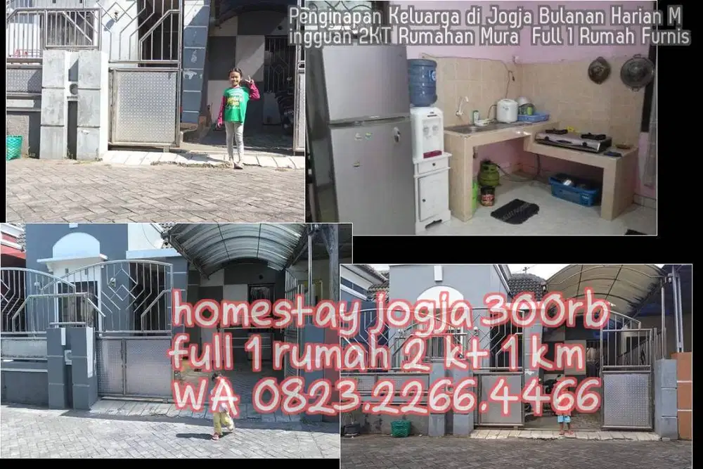 Penginapan Keluarga di Jogja Bulanan Harian Mingguan 2KT Rumahan Mura