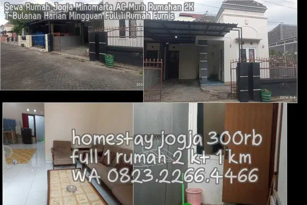 Sewa Rumah Jogja Minomarta AC Murh Rumahan 2KT Bulanan Harian Mingguan