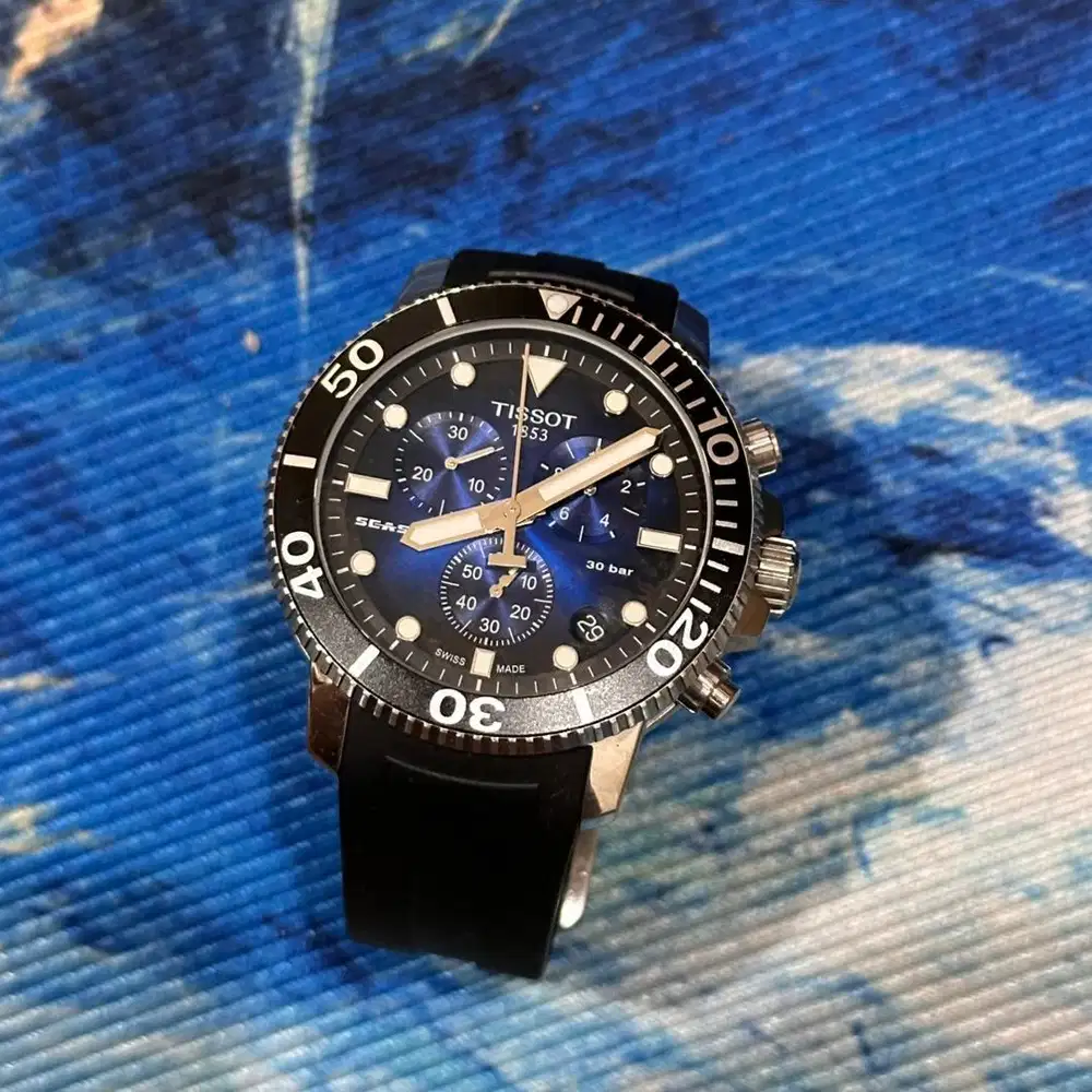 Tissot seastar 1000 chronograph 45.5mm T-Sport blue dial black rubber