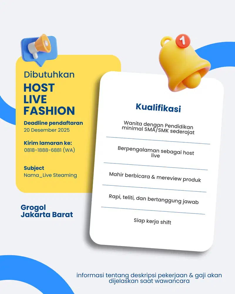LOWONGAN PEKERJAAN HOST LIVE FASHION