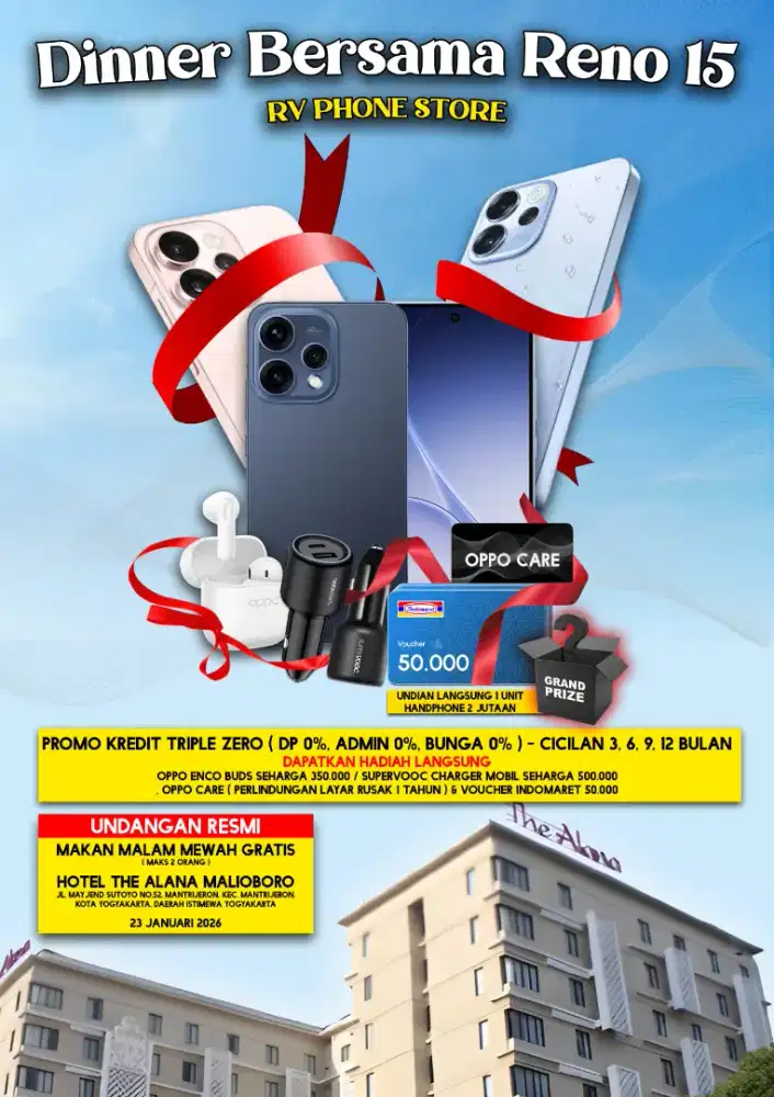 PRO ORDER OPPO RENO 15 PROMO KREDIT TANPA DP 0% BUNGA 0% TERMURAH !!!