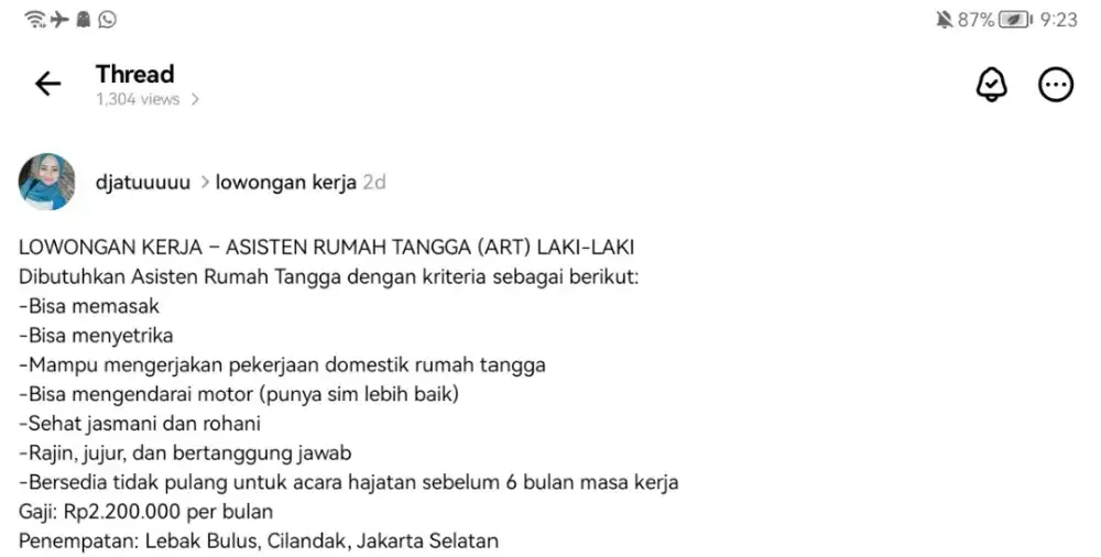 Dicari Asisten Rumah Tangga Laki-laki