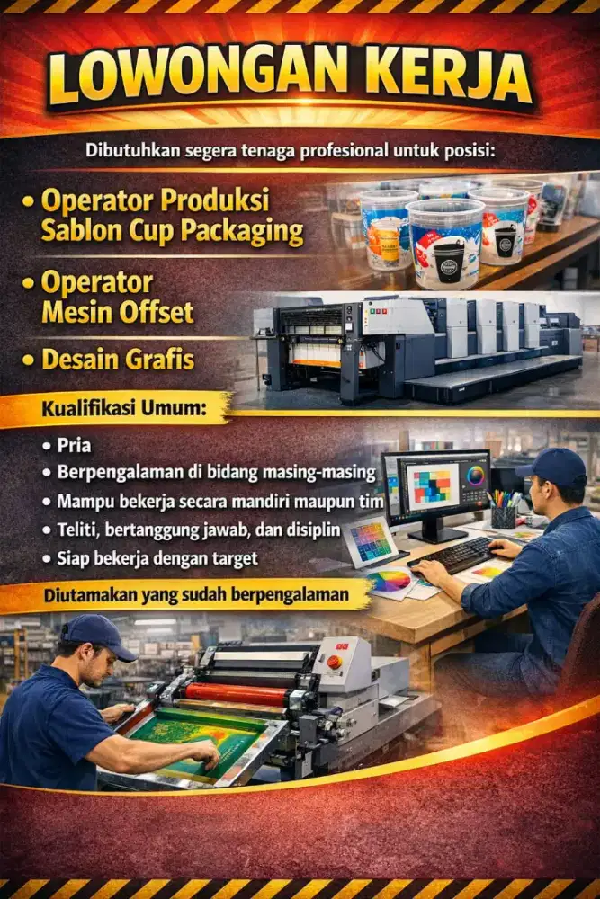 Di butuhkan operator sablon designt grafis operator opset