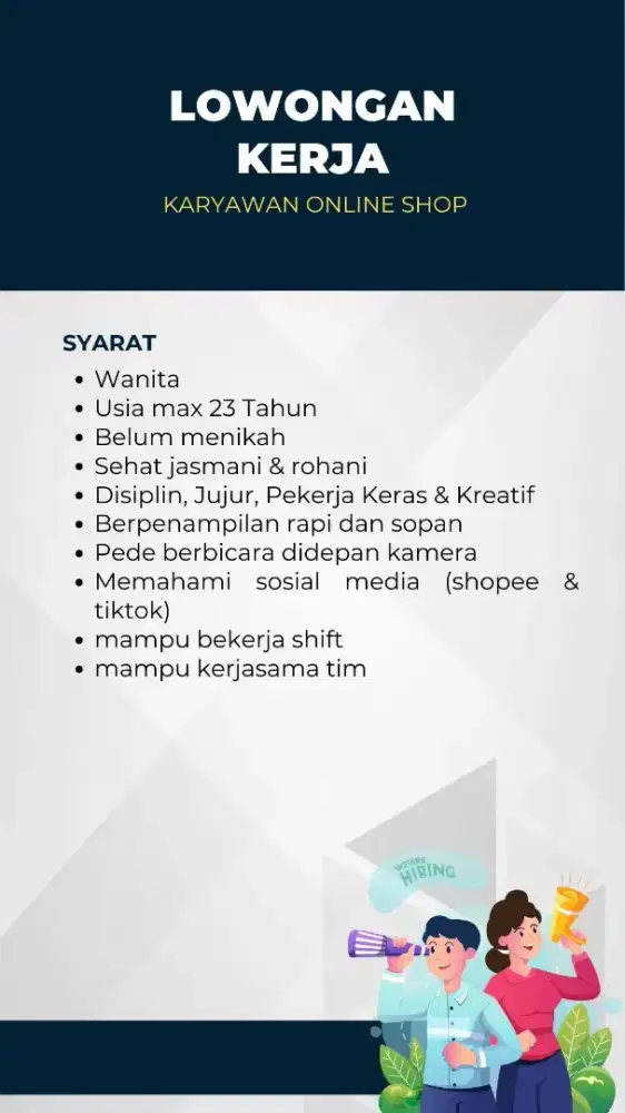 LOWONGAN KERJA KARYAWATI ONLINESHOP