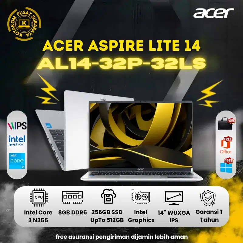 Laptop Pelajar Acer Aspire Lite 14 AL14 32p 32LS Intel Core 3 N355