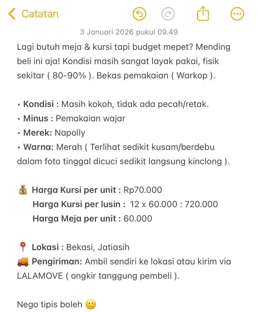 Dijual Meja & Kursi Plastik Second