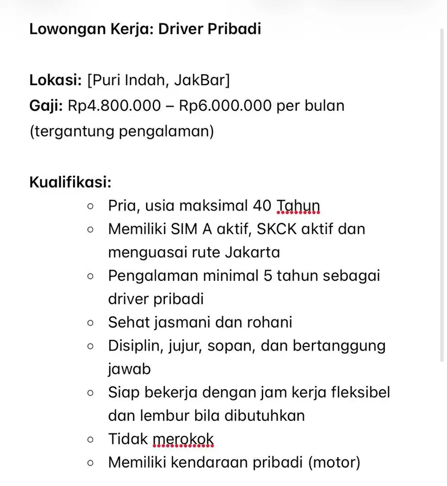 LOWKER Driver Pribadi Rumah