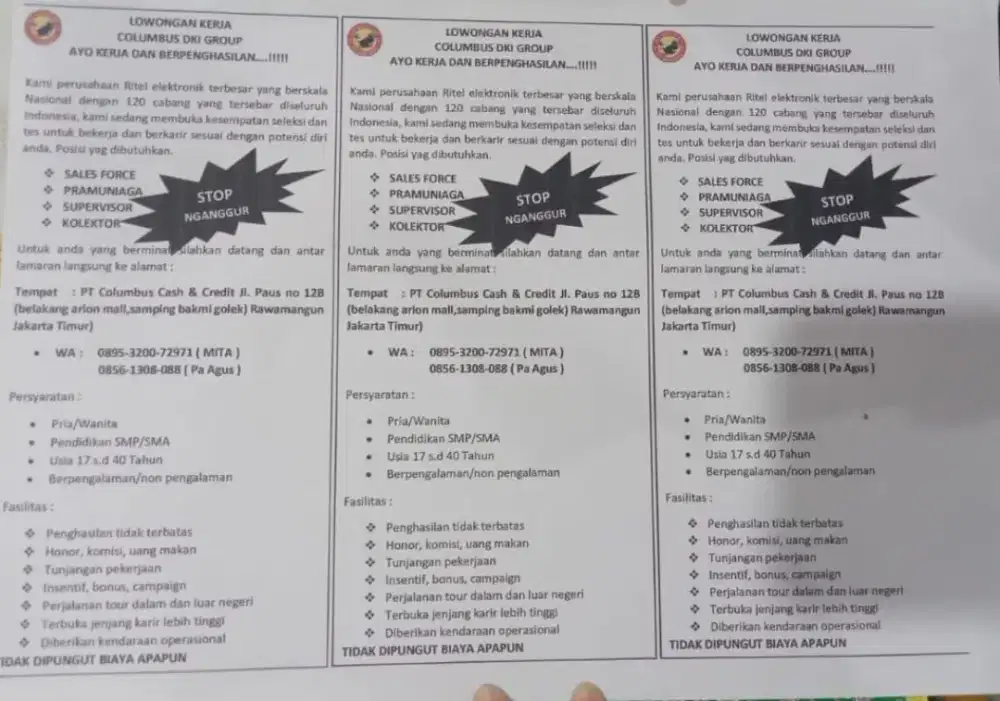 Lowongan Kerja pramuniaga & sales