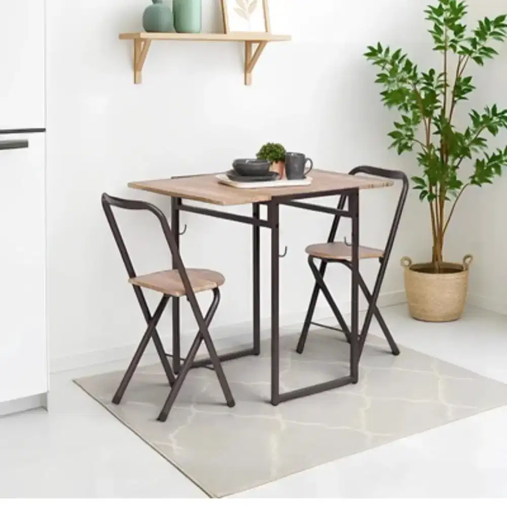 Selma Lazio Set Meja Makan Lipat 2 Kursi Cokelat