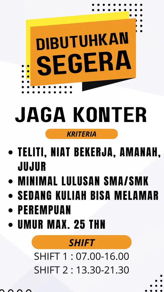 LOWONGAN KERJA JAGA KONTER