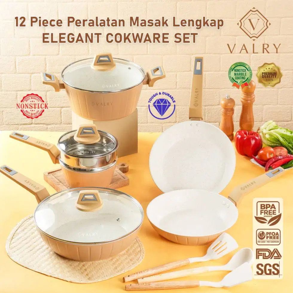 VALRY Panci Set 12Pc Elegant - Wajan Set Wok 28Cm Frypan Casserole
