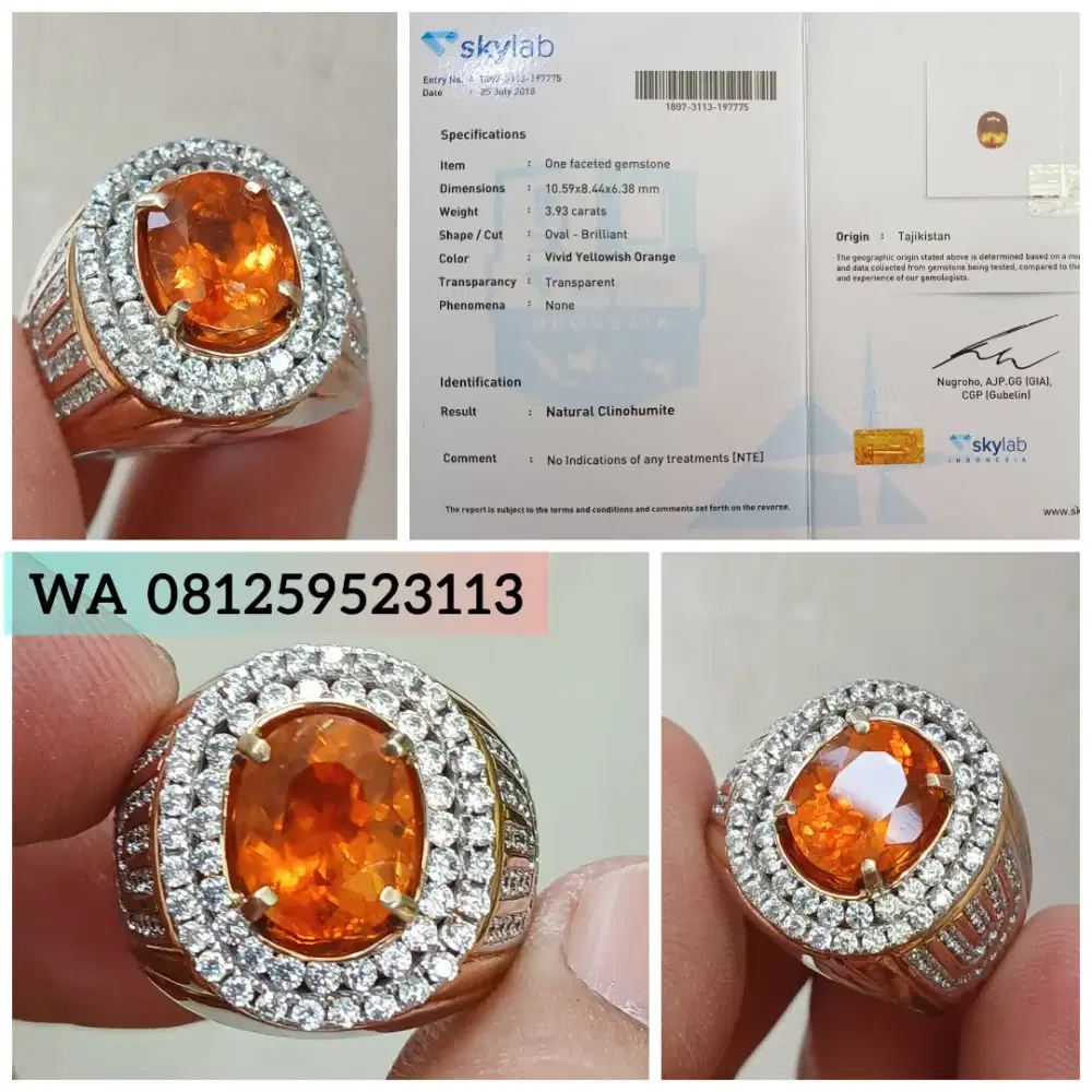 (RARE GEMSTONE) Natural Clinohumite 3.93cts NoTreatment Silver Ring