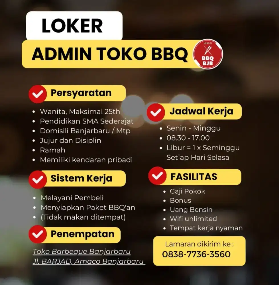 Lowongan kerja admin toko