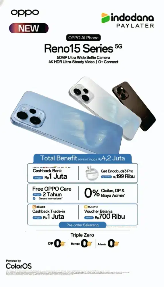 PO Oppo Reno 15 | Kamera Jernih | Bisa Cicilan Indodana