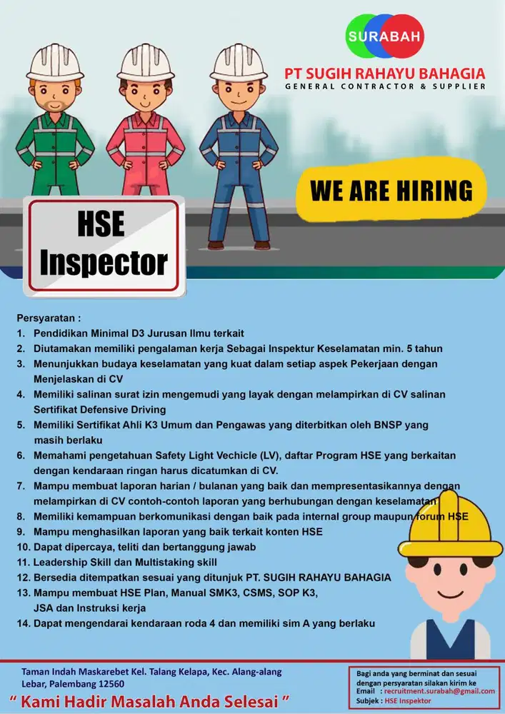 REKRUTMEN HSE OFFICER UNTUK AREA MIGAS Dibutuhkan segera