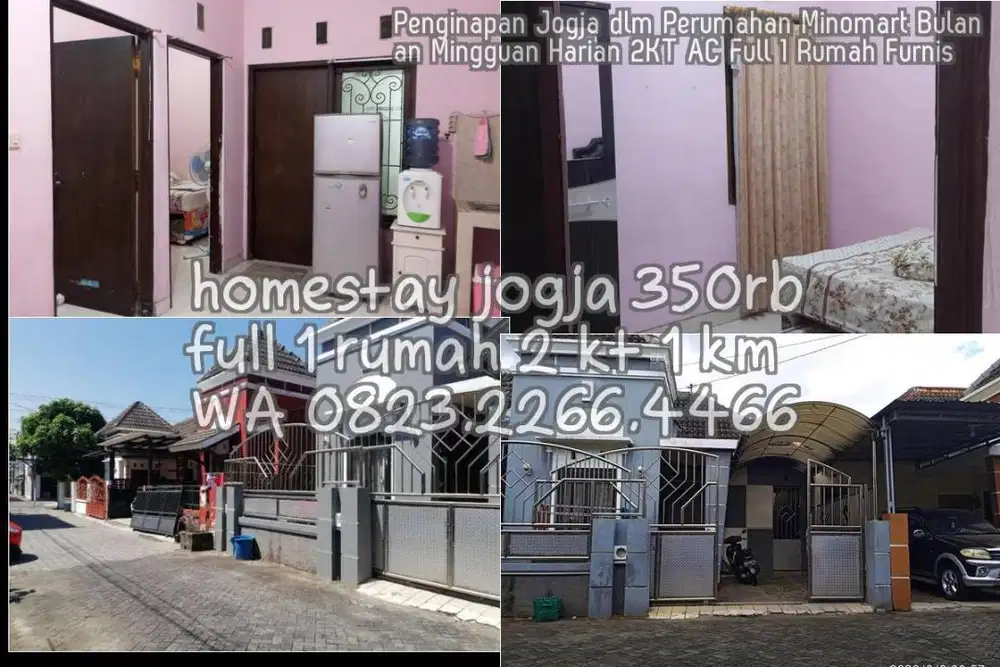 Penginapan Jogja dlm Perumahan Minomart Bulanan Mingguan Harian 2KT AC