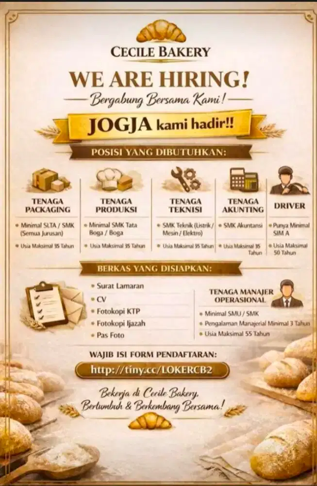 Lowongan Kerja Bakery - Cabang JOGJA