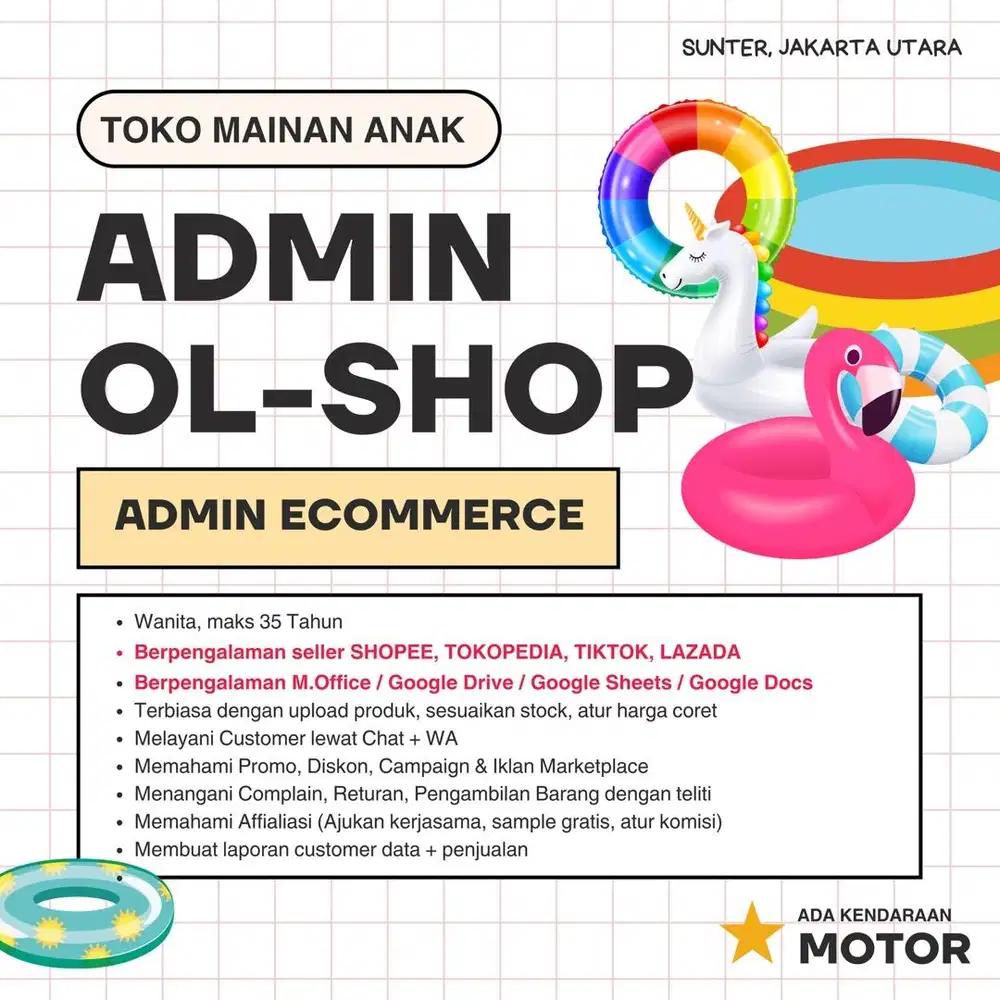 Dicari Admin Onl Shop yang sudah pengalaman
