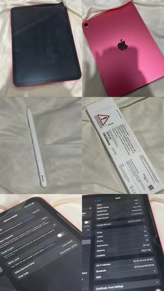 iPad A16 128GB Pink + Apple Pencil | Mulus Like New