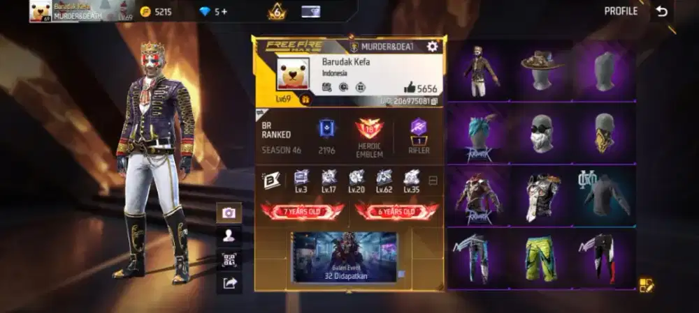 AKUN FF SPEK GACOR SULTAN OLD READY STOK 24 JAM