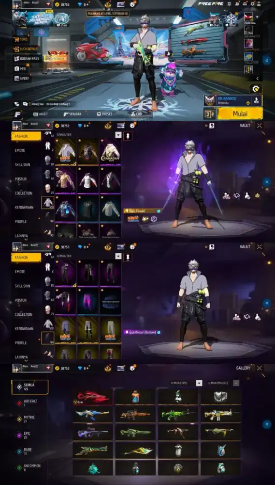 AKUN FF VAULT BEJIBUN DAN SPEK GAGAH AMANAH DAN READY STOK 24 JAM