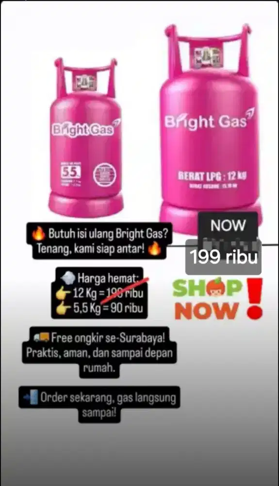 Harga hemat Isi tabung elpiji  bright gas 12 kg