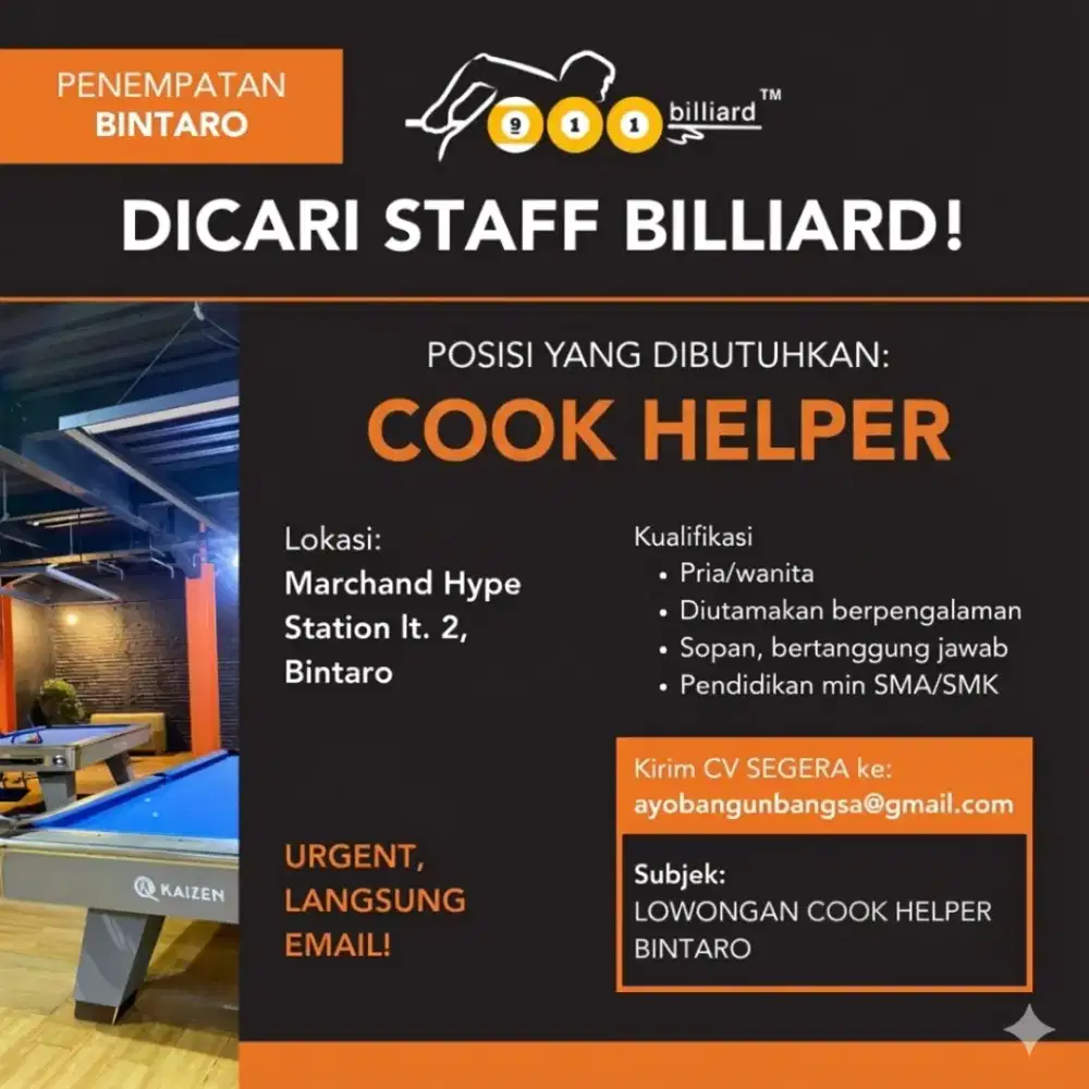 LOKER COOK HELPER 911 BINTARO