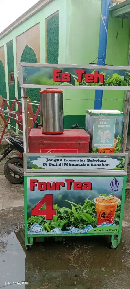 jual gerobak es teh lengkap sama mesin pres nya