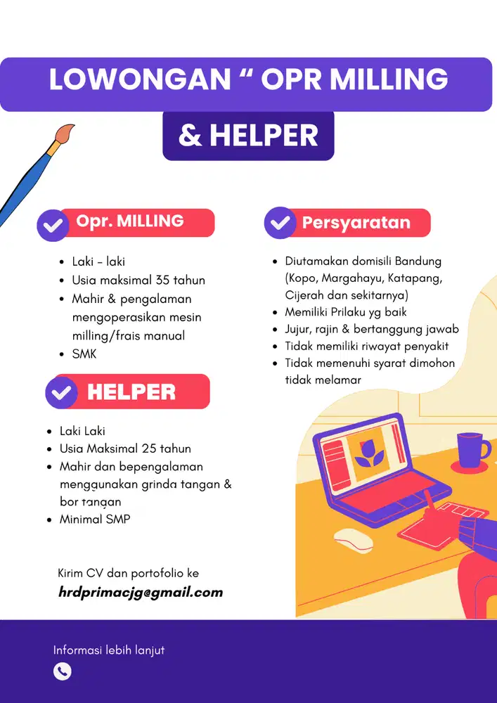 Dibutuhkan Opr. Milling & Helper