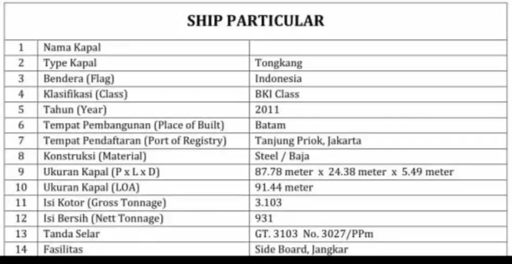 Jual tugboat tongkang 1set 300ft 2012