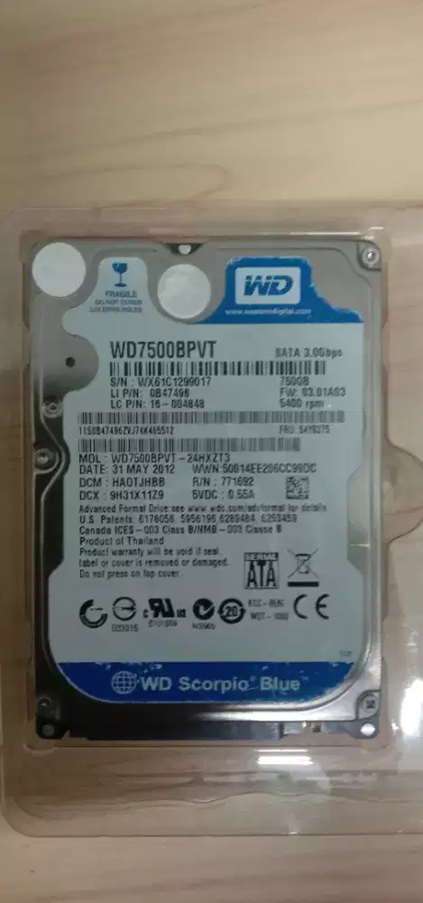 Hardisk merk wdc 750 gb