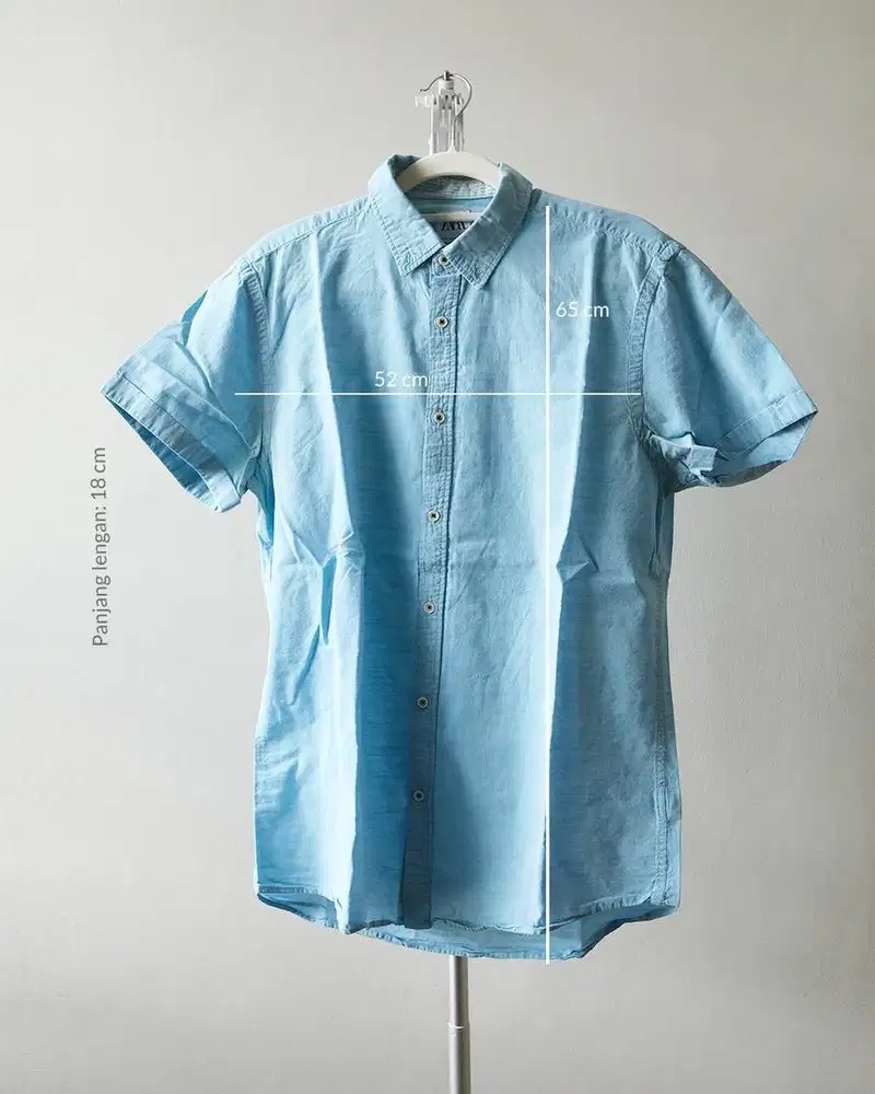 Kemeja Pria Lengan Pendek ZARA warna aqua