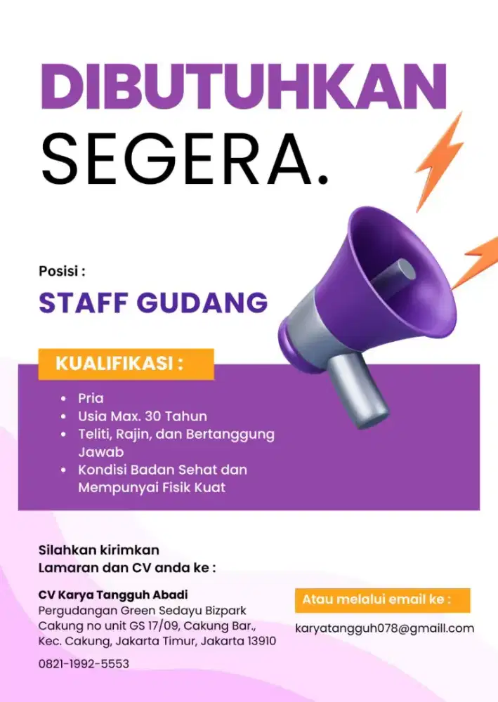 Lowongan Kerja untuk Staff Gudang