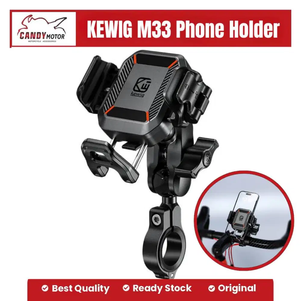 KEWIG M33 Phone Holder Motor Aluminium – Anti Getar, Super Kuat, Unive