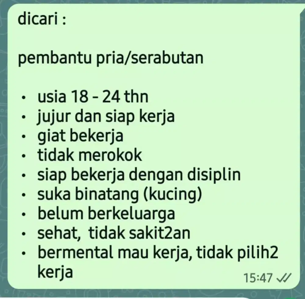 lowongan kerja pembantu rumah tangga pria