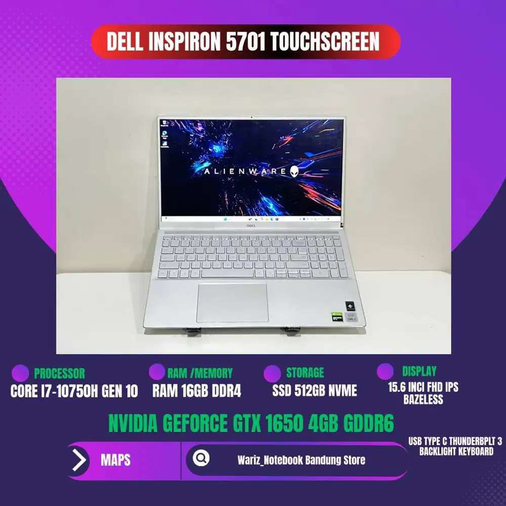 DELL INSPIRON 7501 TOUCHSCREEN CORE I7-10750H NVIDIA GTX 1650 RAM 16GB