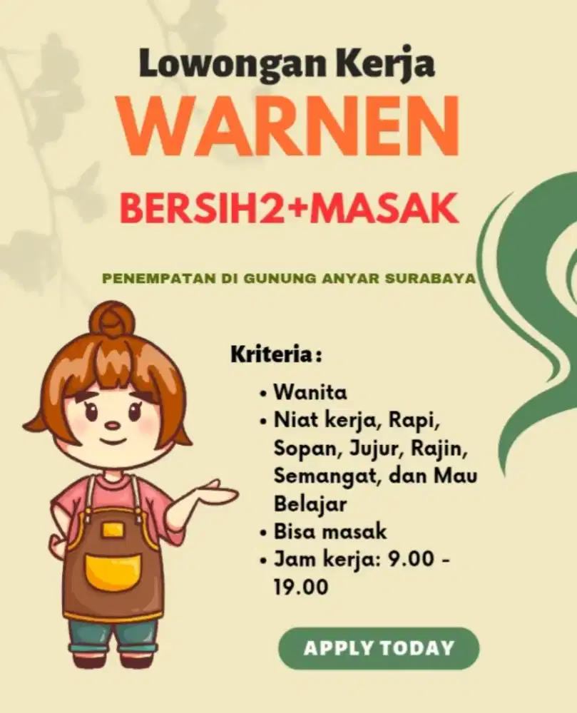 Loker Warnen bersih2 masak