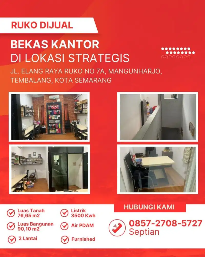 DIJUAL BANGUNAN RUKO 2 LANTAI BEKAS KANTOR SEMARANG