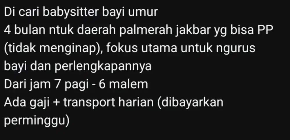 Babysitter tidak menginap