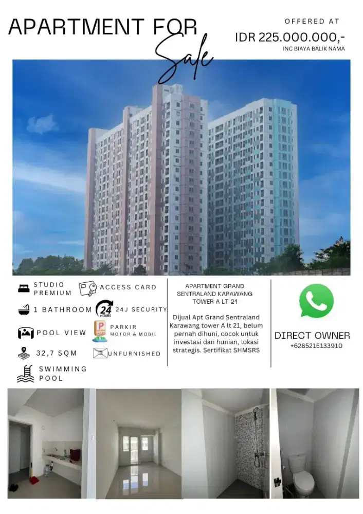 JUAL RUGI APARTEMEN GRAND SENTRALAND TOWER A