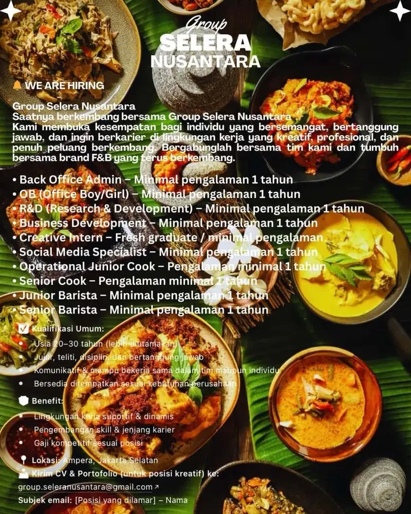 Lowongan Pekerjaan! January 2026! Jakarta Selatan! Cafe / Restaurant