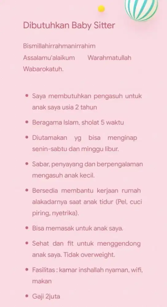Dibutuhkan Baby Sitter