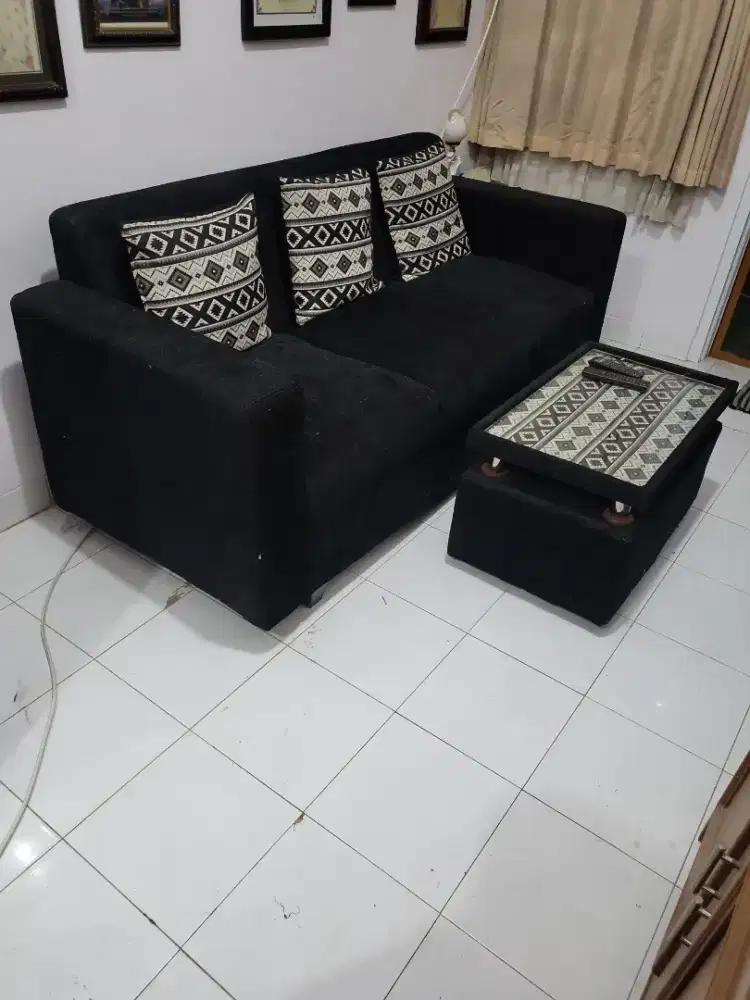 Sofa 3 Seater 3 Dudukan + 3 Bantal + Meja Kaca (SET) Baru Empuk Tebal