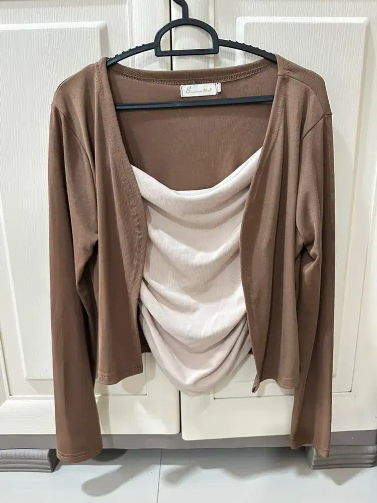 Setelan wanita lengan panjang 3in1 tanktop cardigan celana Preloved