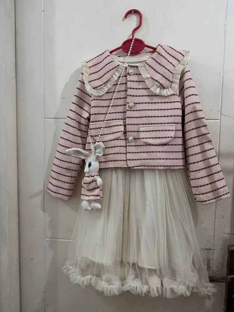 Gaun Anak pink aksesoris boneka