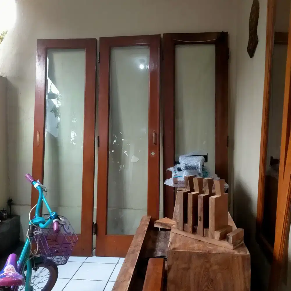 Pintu jati solid kaca bevel