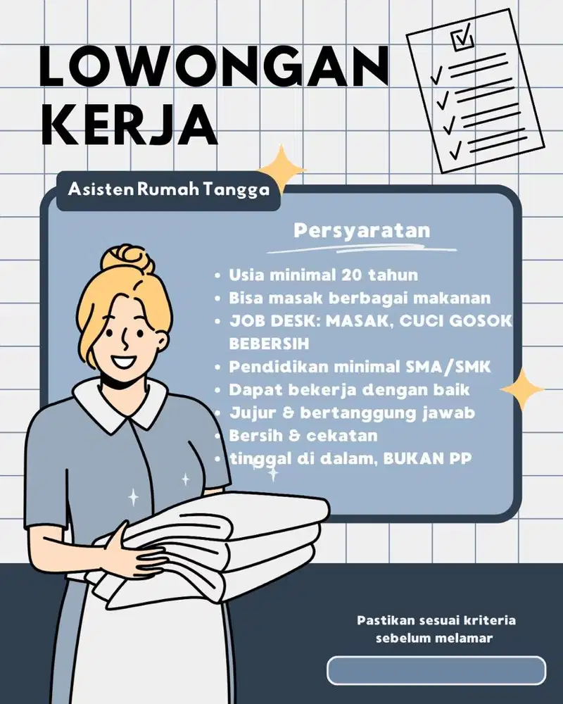LOKER ART ( Asisten Rumah Tangga )
