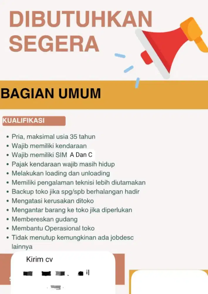 Dibtuhkan bagian staff umum