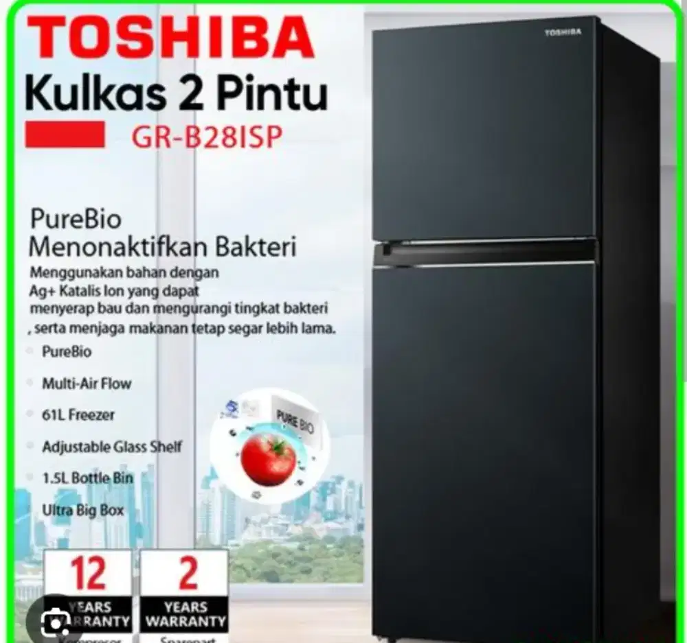 Kulkas Toshiba 2 pintu GR-B28ISP new edition